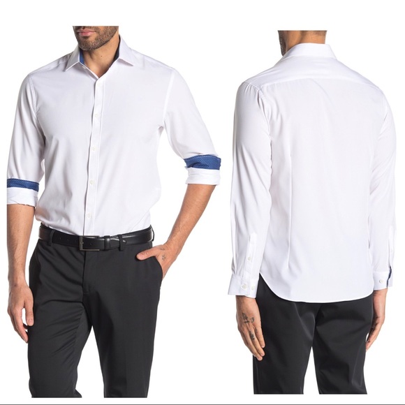 Solid Long Sleeve 4-Way Stretch Slim Fit Shirt - Picture 2 of 5